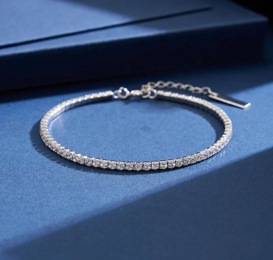 S925 Sterling Silver Square Cut Tennis Chain Bracelet
