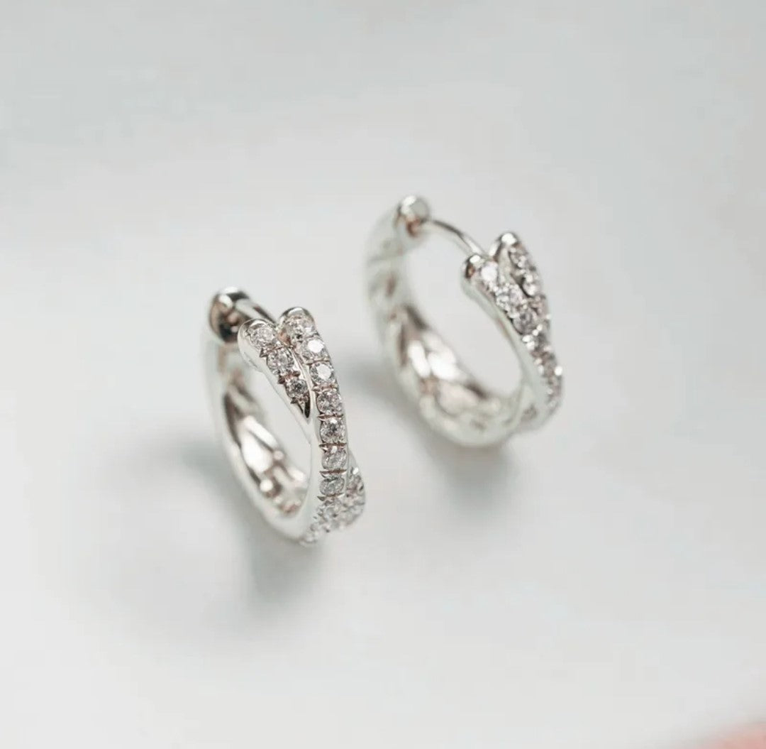 S925 Sterling Sliver Double Row Zircon Hoop Earrings