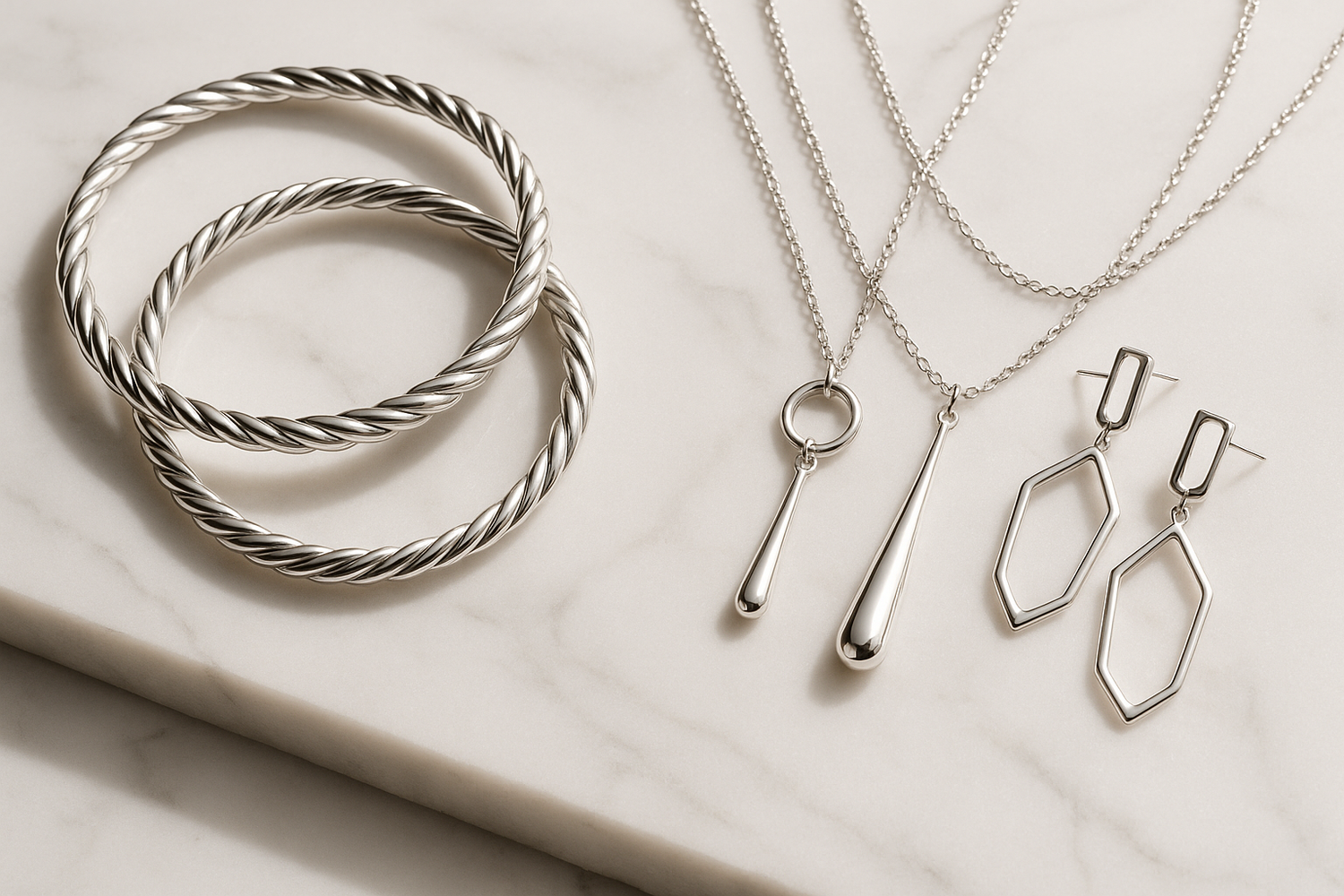 Sterling Silver Bangles Necklaces and Earrings